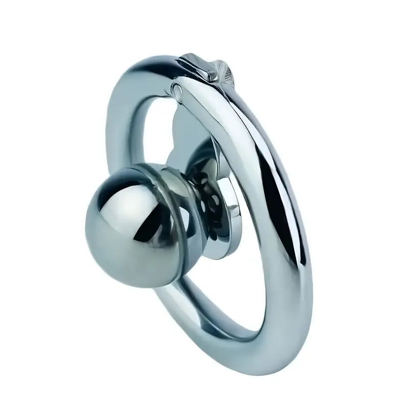 Flat Stainless Steel Chastity Lock Device With Straps Metal Balls With Sticks