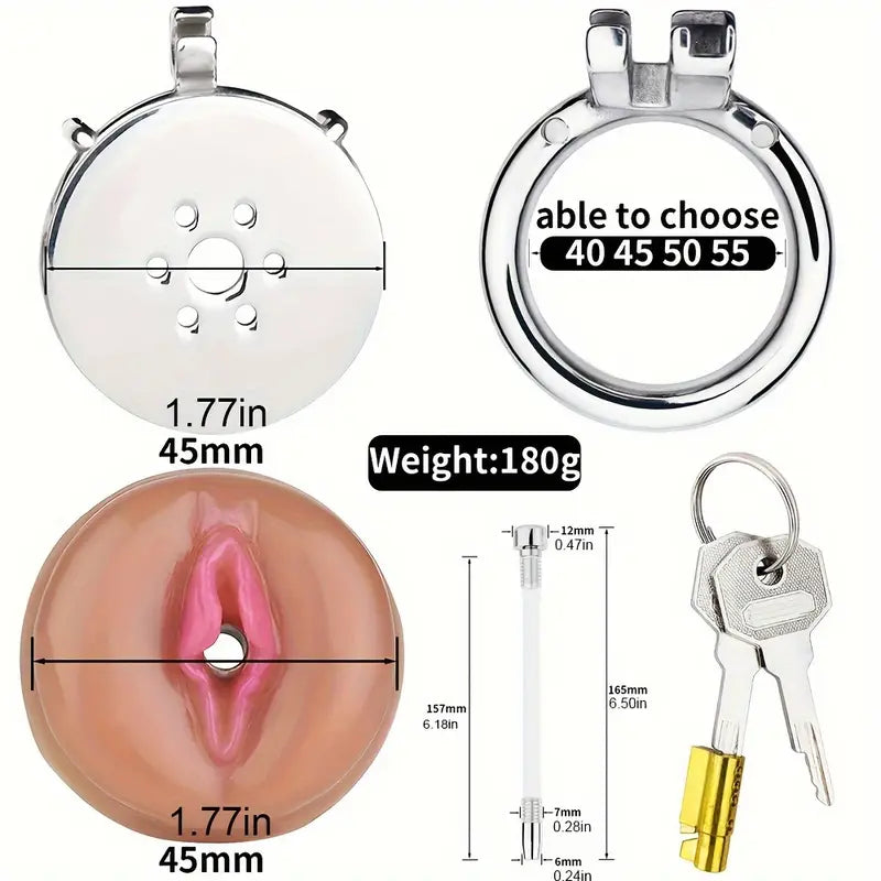 Stainless Steel Chastity Cage With Detachable Silicone Urethral Plug Penis Lock