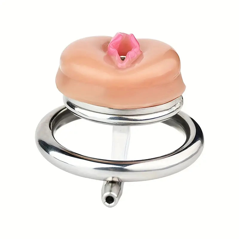 Stainless Steel Chastity Cage With Detachable Silicone Urethral Plug Penis Lock