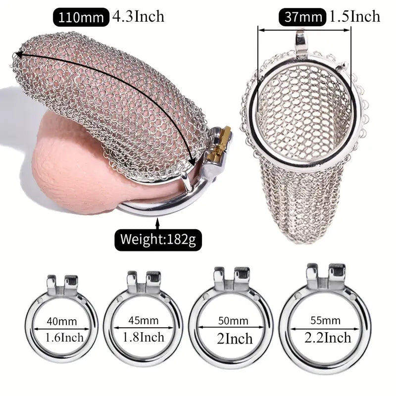 Male Stainless Mesh Metal Chastity Lock Cage Penis Lightweight Anti-Escape