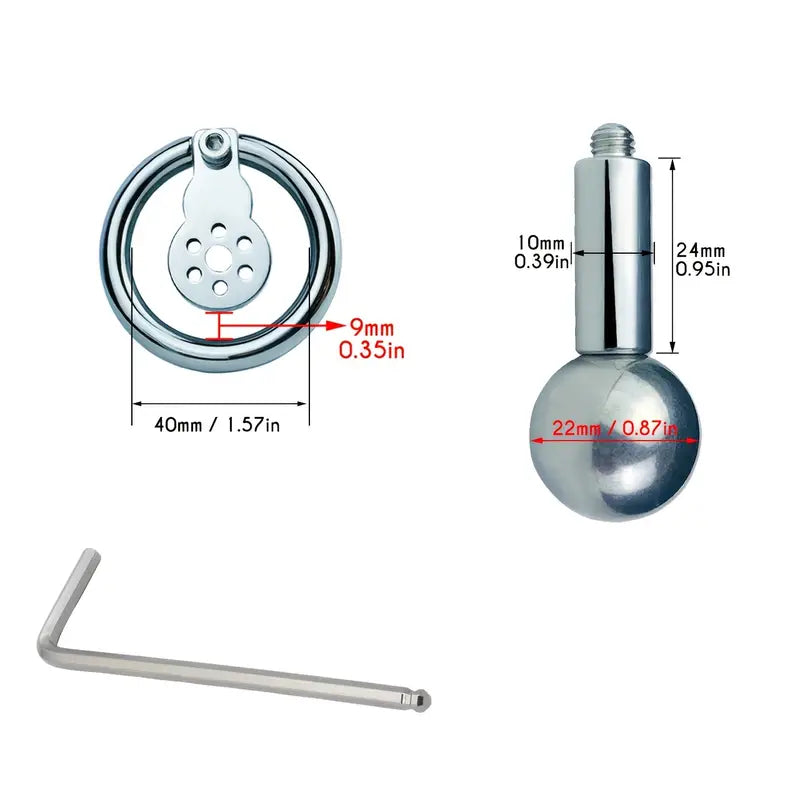 Flat Stainless Steel Chastity Lock Device With Straps Metal Balls With Sticks