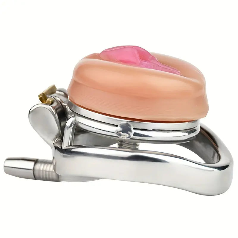 Stainless Steel Chastity Cage With Detachable Silicone Urethral Plug Penis Lock