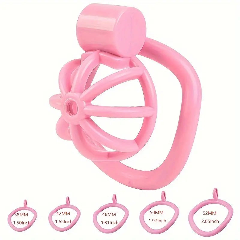 Male Penis Chastity Cage Pink Black Small Chastity Cage With 5 Rooster Rings