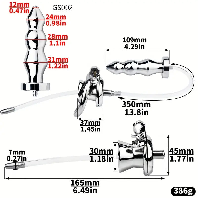 Stainless Steel Inverted Chastity Cage With Silicone Urethral Catheter Butt Plug