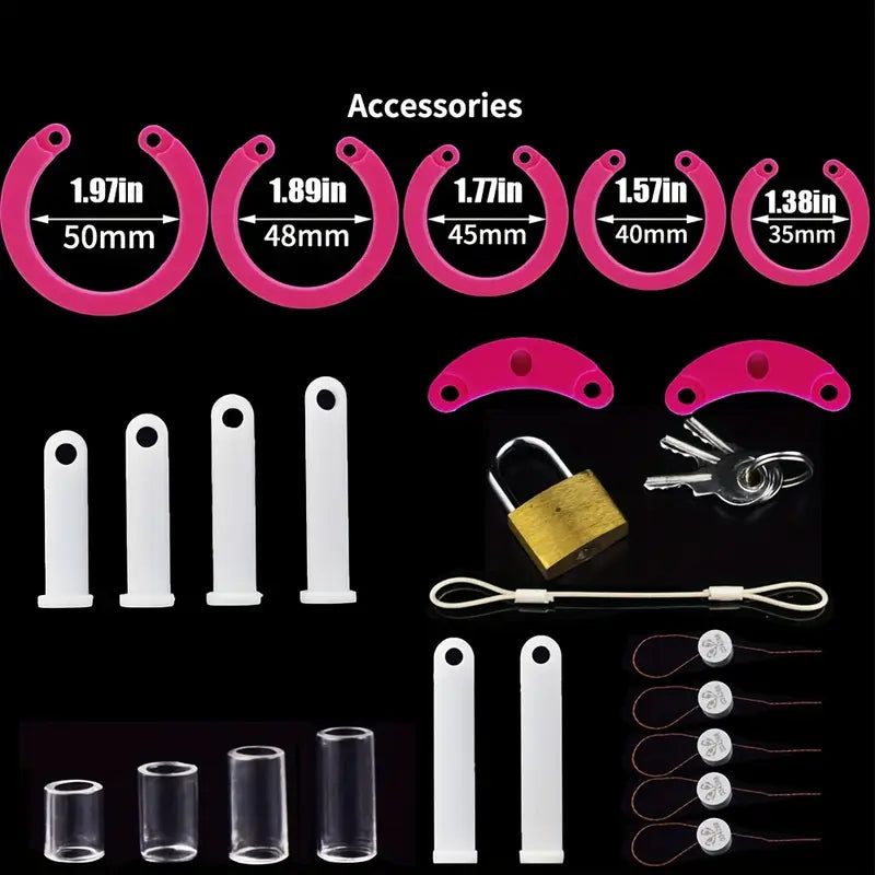Lightweight Soft Silicone Chastity Cage For Men DIY Assembly With 5 Penile Rings
