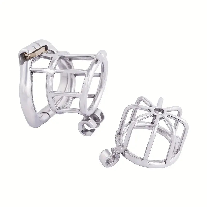 Male Stainless Steel Chastity Device Hinge Ring Double Lock Chastity Cage
