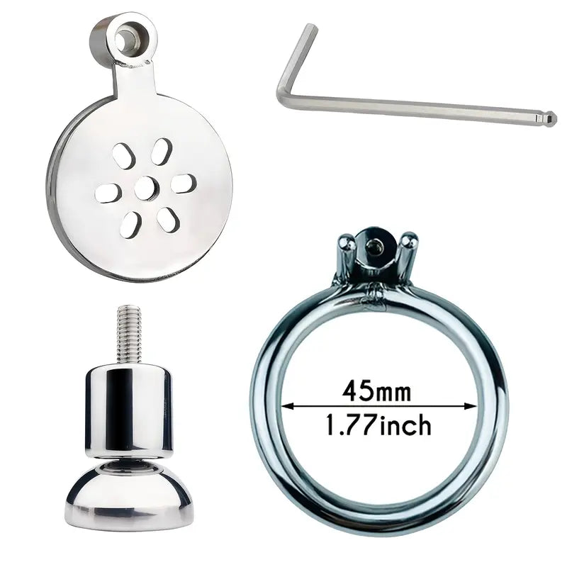 Stainless Steel Flat-Plate Hex Lock Chastity Cage With Removable Metal Urinal
