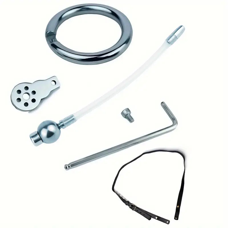 Flat Negative Chastity Cage With Belt Silicone Tube Removable Metal Steel Balls