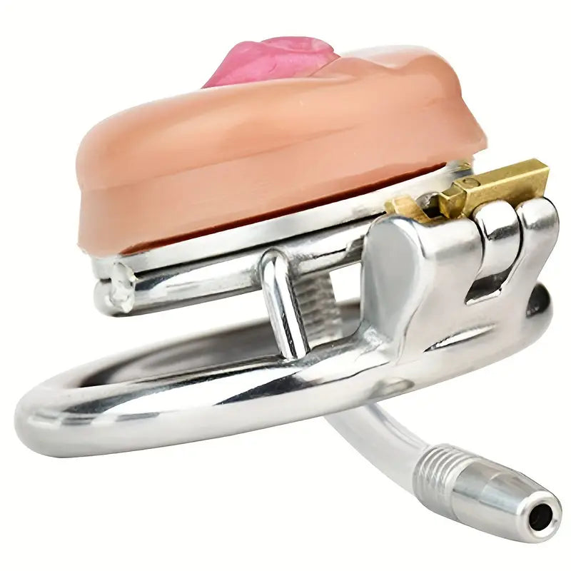 Stainless Steel Chastity Cage With Detachable Silicone Urethral Plug Penis Lock