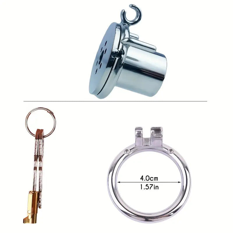 Flat Pancake Design Stainless Steel Male Chastity Cage With Urethral Device