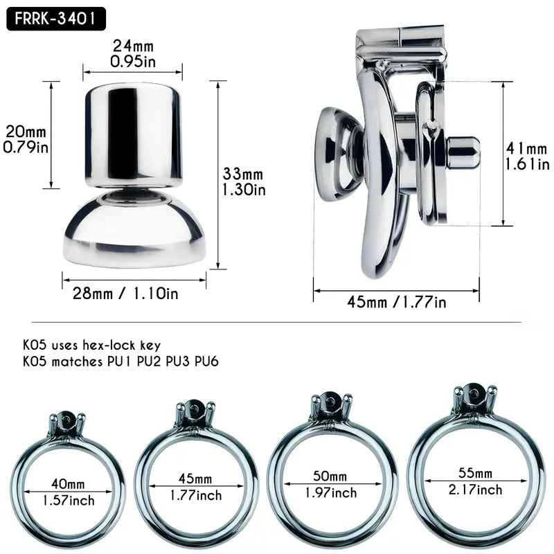 Stainless Steel Flat-Plate Hex Lock Chastity Cage With Removable Metal Urinal