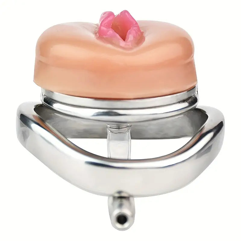 Stainless Steel Chastity Cage With Detachable Silicone Urethral Plug Penis Lock