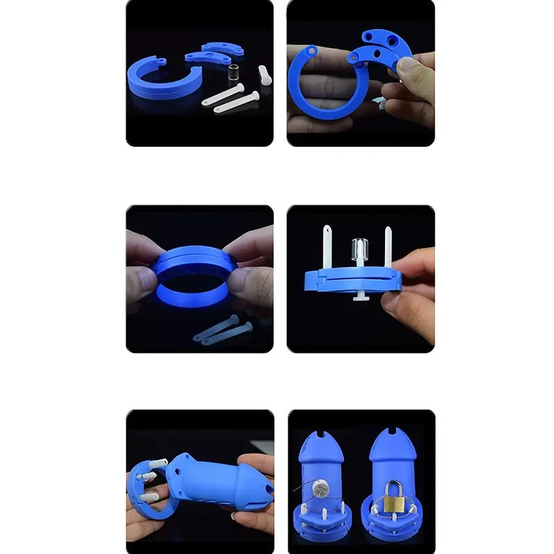 Lightweight Soft Silicone Chastity Cage For Men DIY Assembly With 5 Penile Rings
