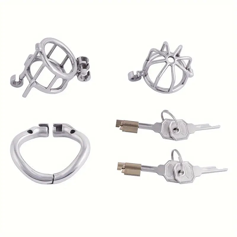 Male Stainless Steel Chastity Device Hinge Ring Double Lock Chastity Cage