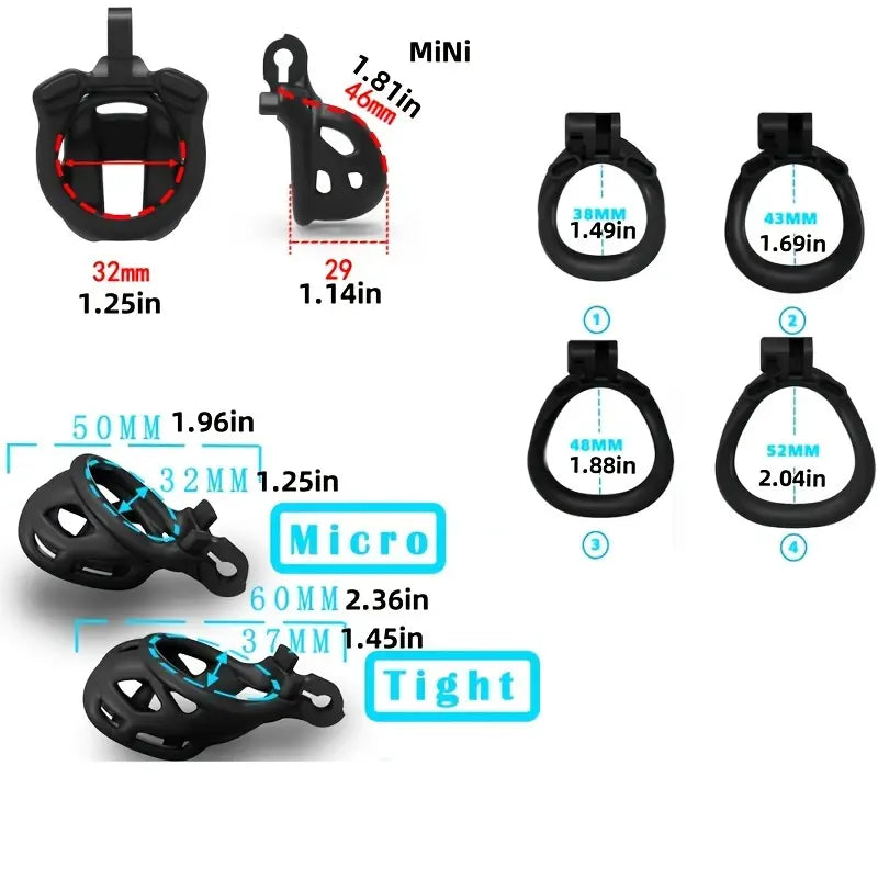 High-Quality Gradient Durable ABS Male Chastity Cage With Double Penis Rings