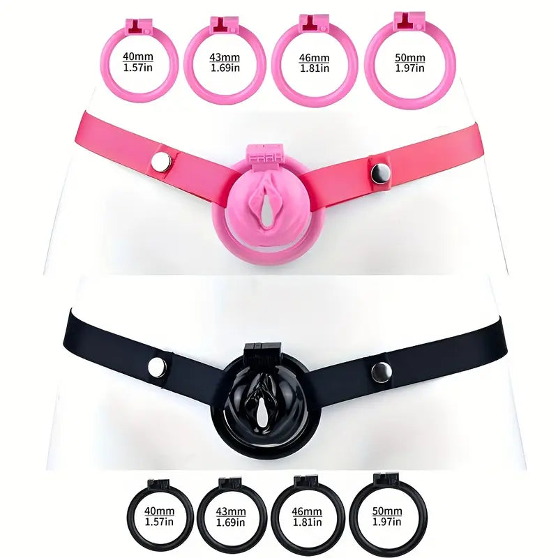 Plastic Male Female Genital Chastity Cage Device Set With 4 Size Clips