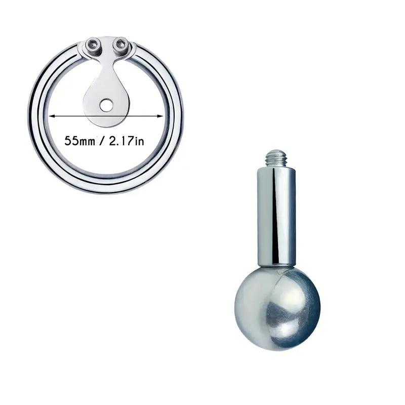 Flat Chastity Cage Detachable Massage Steel Ball Screw Hex Lock BDSM Toy