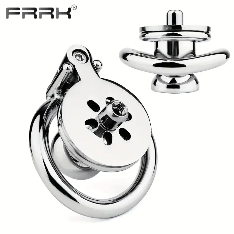 Stainless Steel Flat-Plate Hex Lock Chastity Cage With Removable Metal Urinal