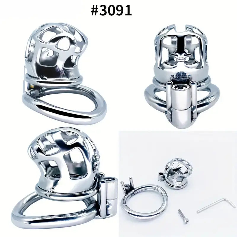 Small Stainless Steel Hollow Male Chastity Cage Bent Tube Design Penis Cage