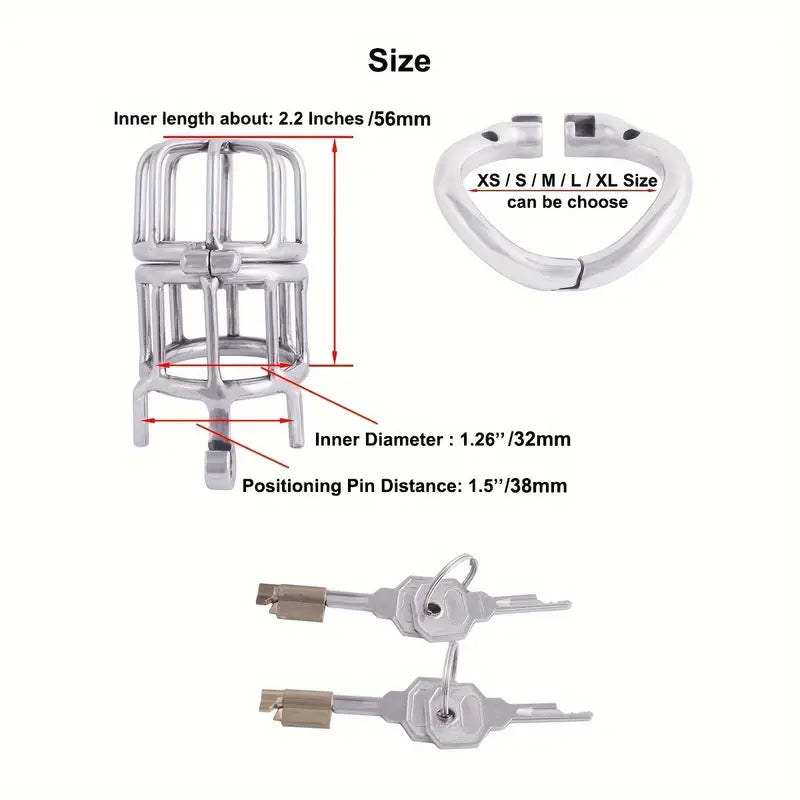 Male Stainless Steel Chastity Device Hinge Ring Double Lock Chastity Cage