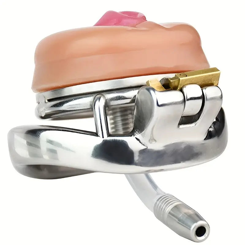 Stainless Steel Chastity Cage With Detachable Silicone Urethral Plug Penis Lock