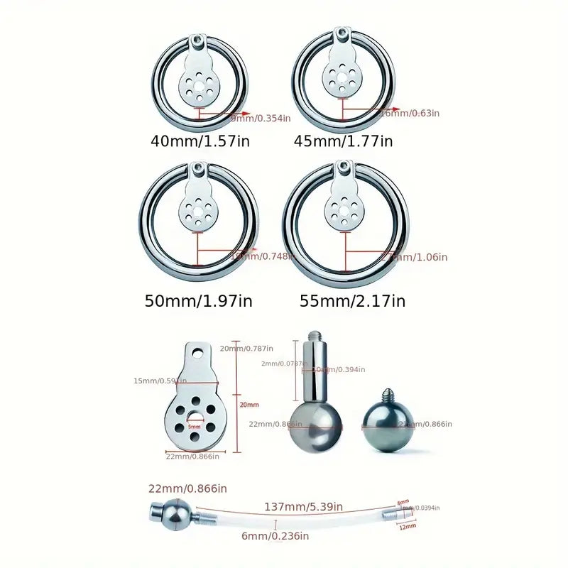 Flat Negative Chastity Cage With Belt Silicone Tube Removable Metal Steel Balls