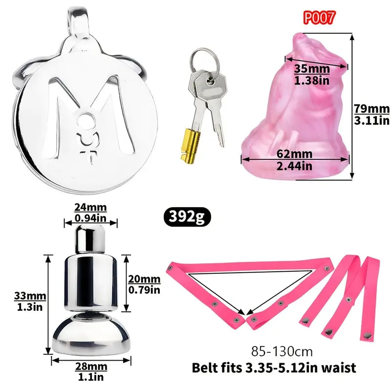 Silicone Mini Wolf Dildo With Metal Flat Chastity Cage Adjustable Strap Cock Ring