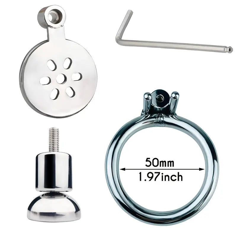 Stainless Steel Flat-Plate Hex Lock Chastity Cage With Removable Metal Urinal
