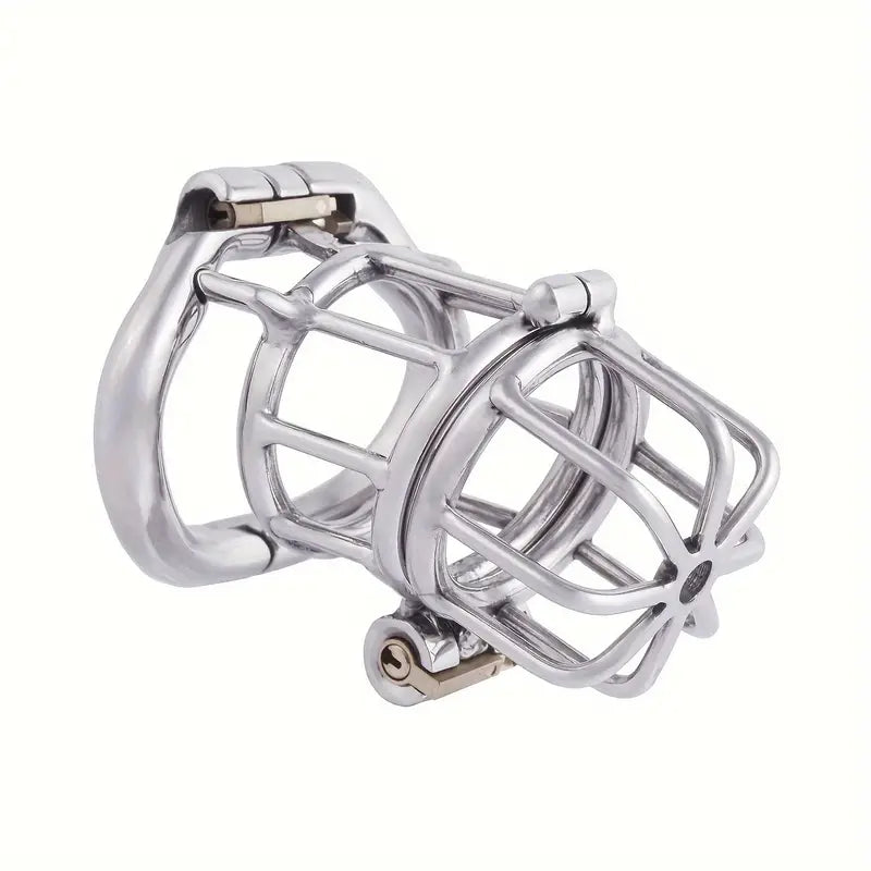 Male Stainless Steel Chastity Device Hinge Ring Double Lock Chastity Cage