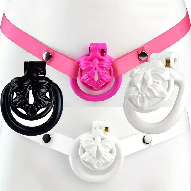 Butterfly-Inspired Chastity Lock With Elastic Belt Hard Plastic Male Cock Cage