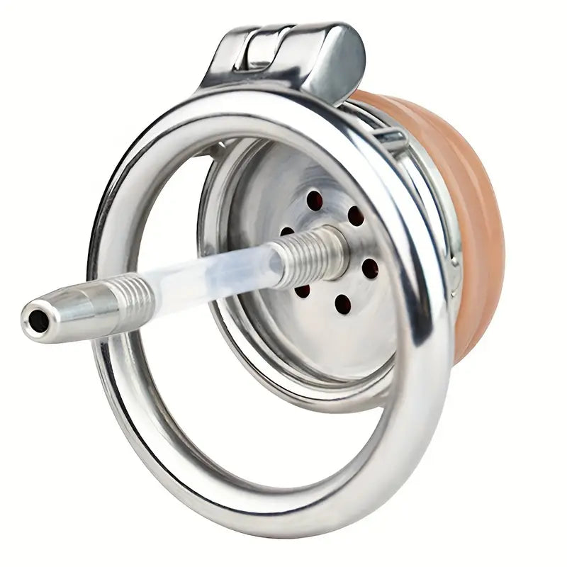 Stainless Steel Chastity Cage With Detachable Silicone Urethral Plug Penis Lock