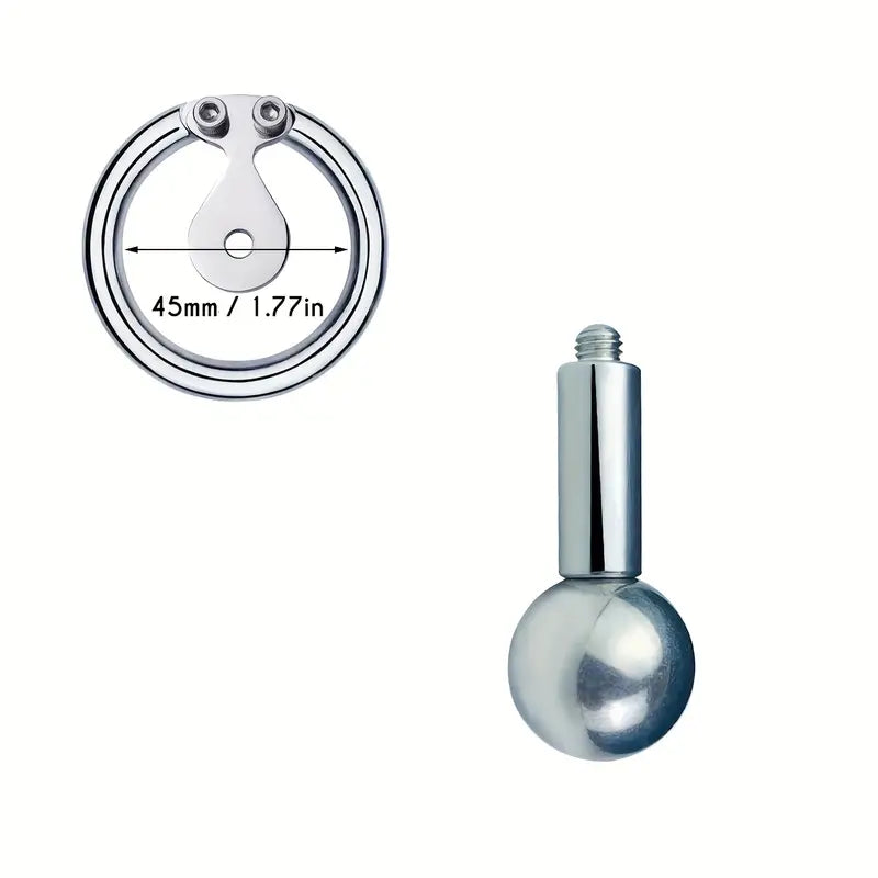 Flat Chastity Cage Detachable Massage Steel Ball Screw Hex Lock BDSM Toy