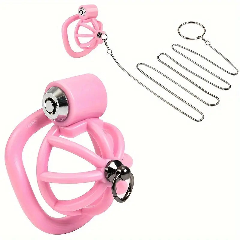Male Penis Chastity Cage Pink Black Small Chastity Cage With 5 Rooster Rings