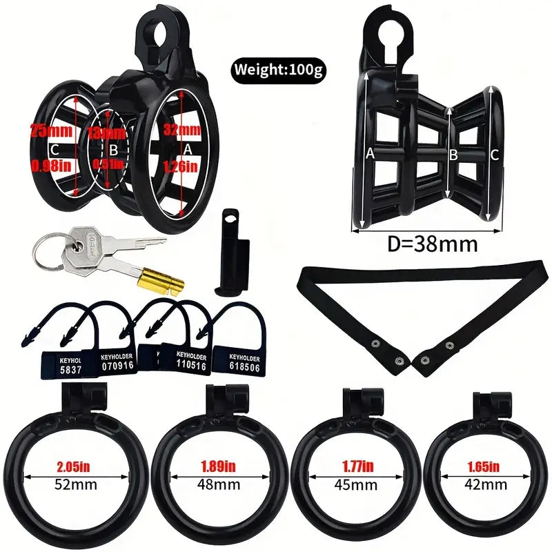 3D Print Resin Male Black Inverted Chastity Cage Device With Elastic Belt 4 Sizes