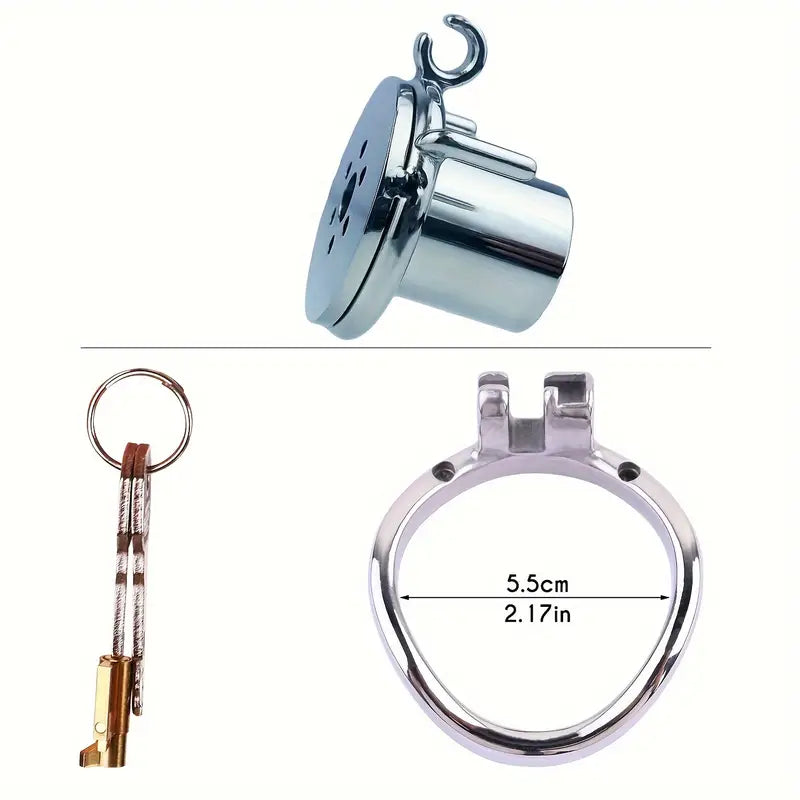 Flat Pancake Design Stainless Steel Male Chastity Cage With Urethral Device