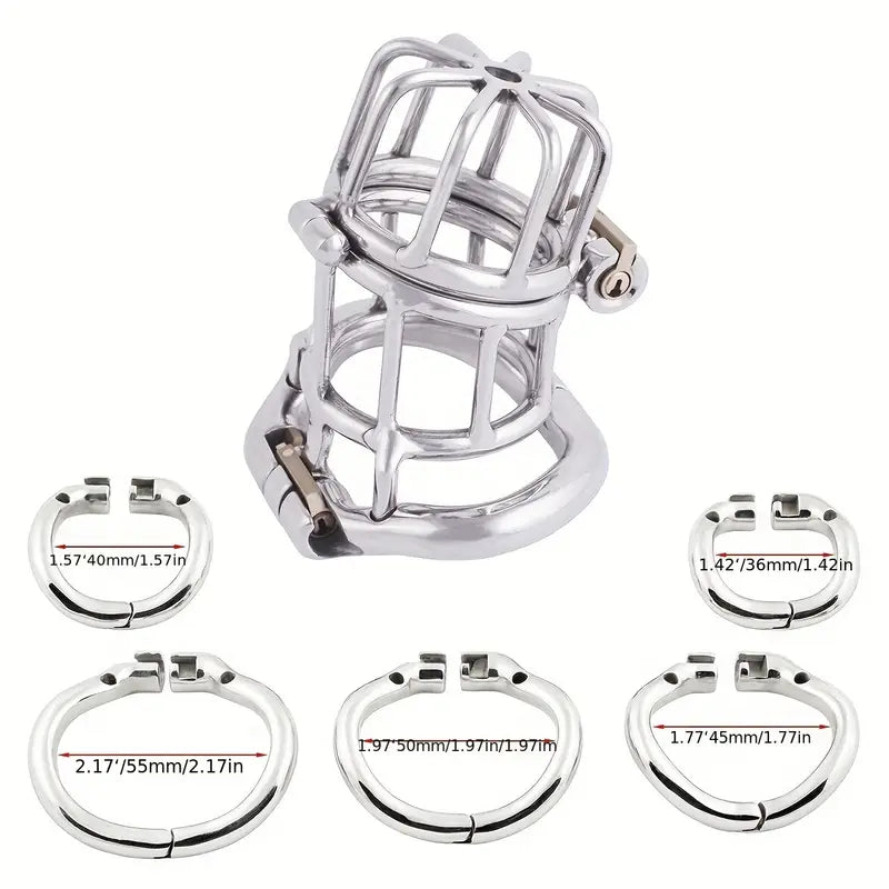 Male Stainless Steel Chastity Device Hinge Ring Double Lock Chastity Cage