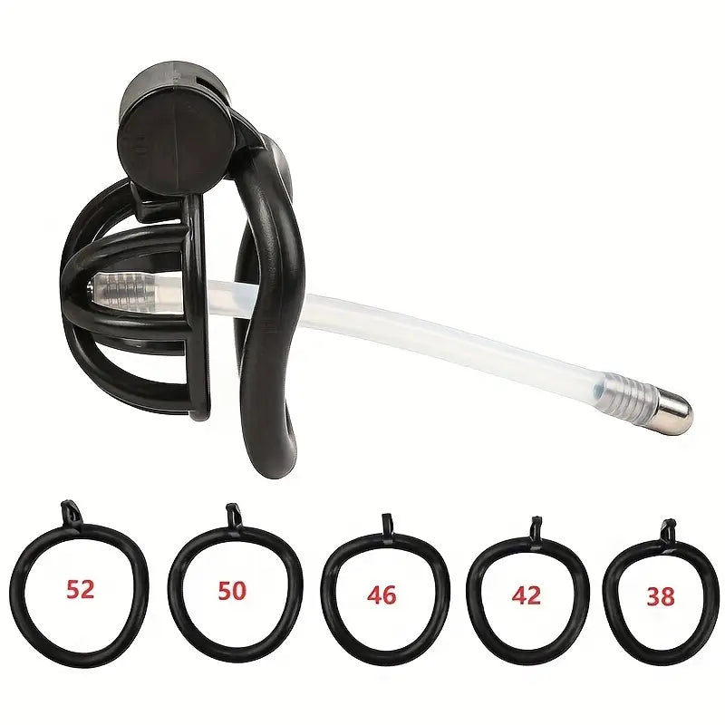 Male Penis Chastity Cage Pink Black Small Chastity Cage With 5 Rooster Rings