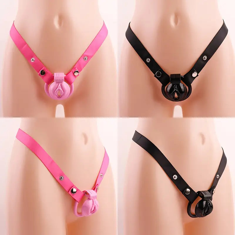 Plastic Pink Black Male Penis Cage With Adjustable Sizes Elastic Nylon Chastity