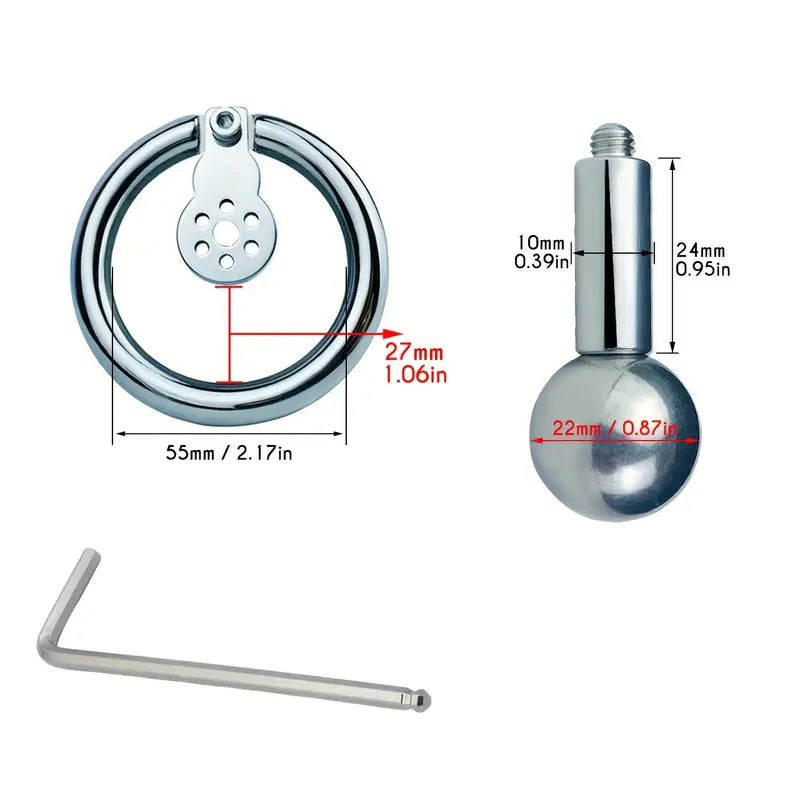 Flat Stainless Steel Chastity Lock Device With Straps Metal Balls With Sticks