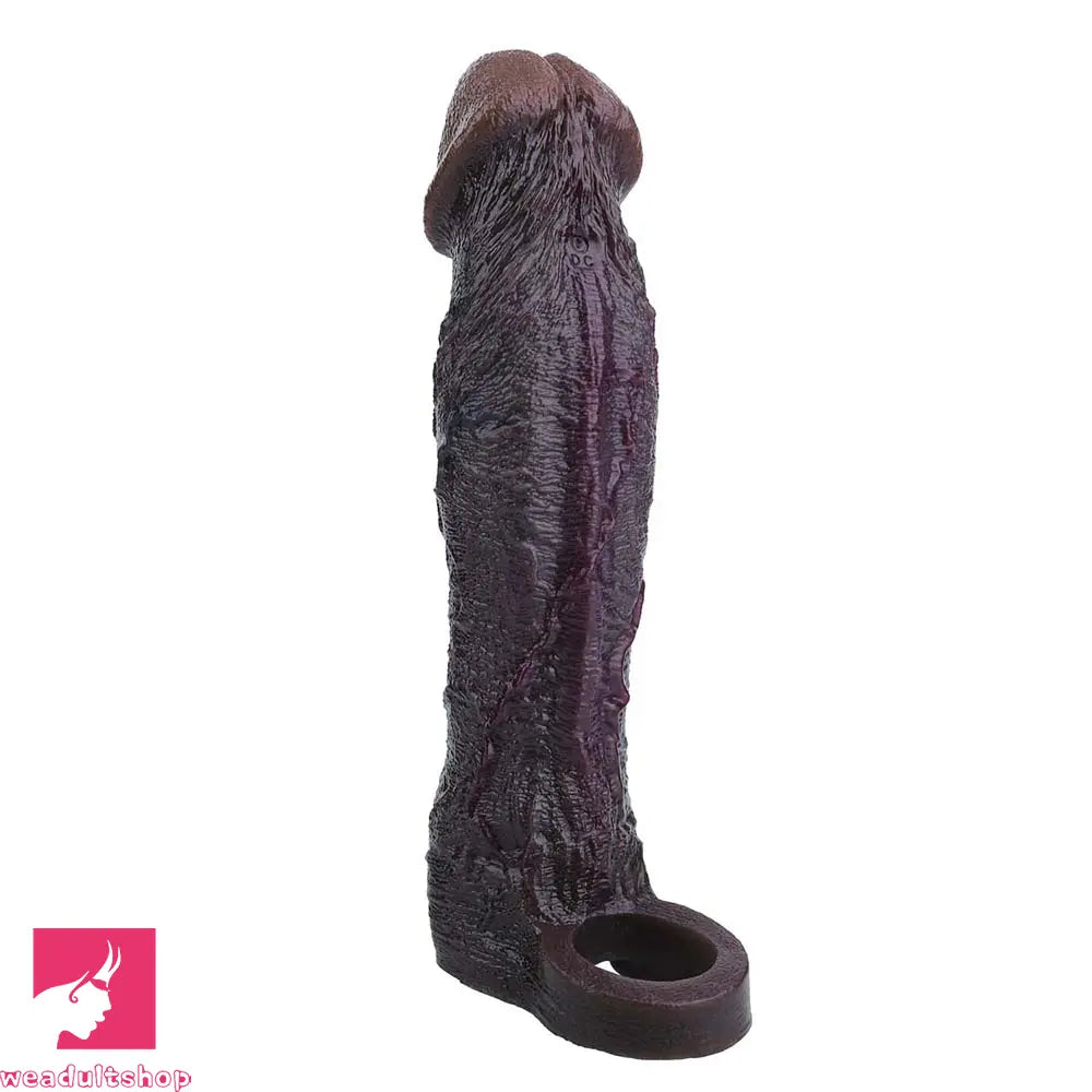 9.09in Vibrating Dildo Sleeve Reinforced Realistic Textured Silicone Penis Sleeve