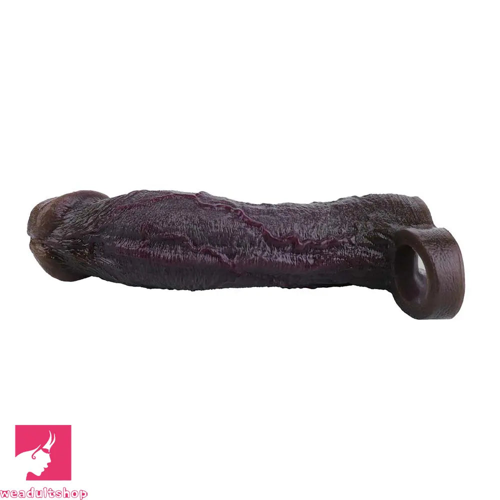 9.09in Vibrating Dildo Sleeve Reinforced Realistic Textured Silicone Penis Sleeve