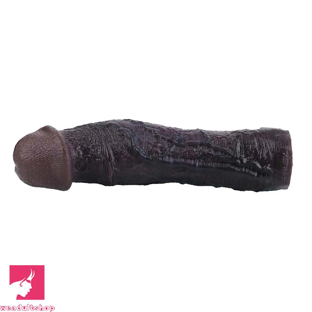 9.09in Vibrating Dildo Sleeve Reinforced Realistic Textured Silicone Penis Sleeve