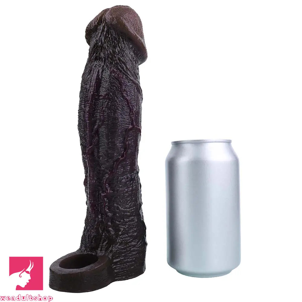 9.09in Vibrating Dildo Sleeve Reinforced Realistic Textured Silicone Penis Sleeve