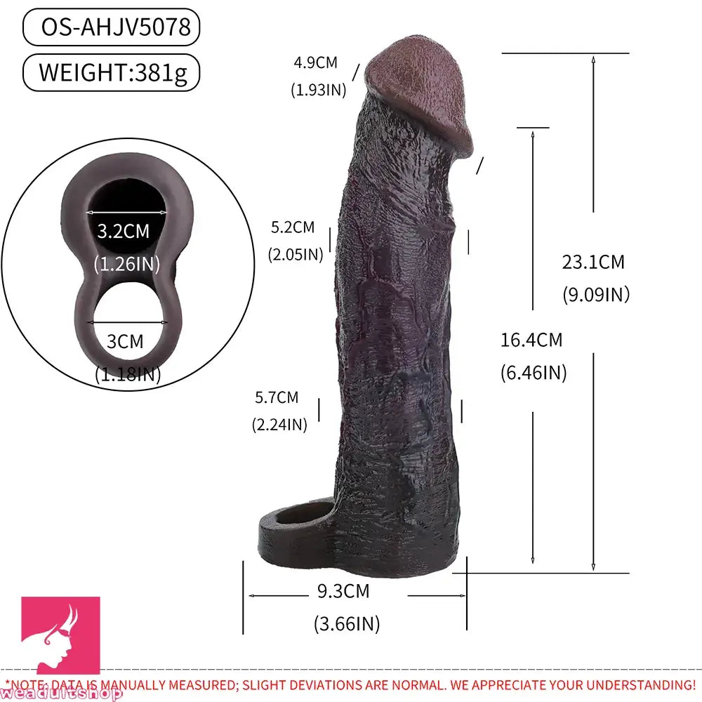 9.09in Vibrating Dildo Sleeve Reinforced Realistic Textured Silicone Penis Sleeve