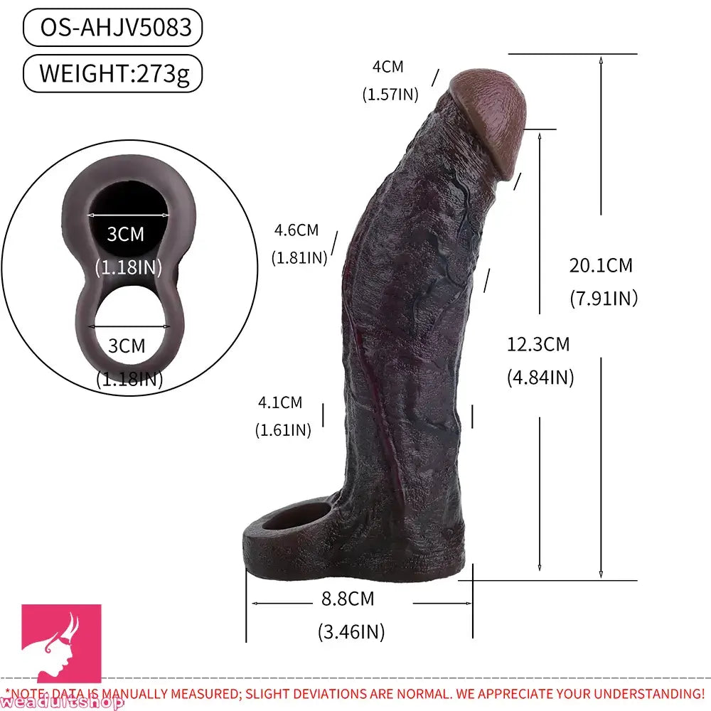 7.91in Vibrating Dildo Sleeve Washable Soft Touch Reusable Sperm Locking Ring