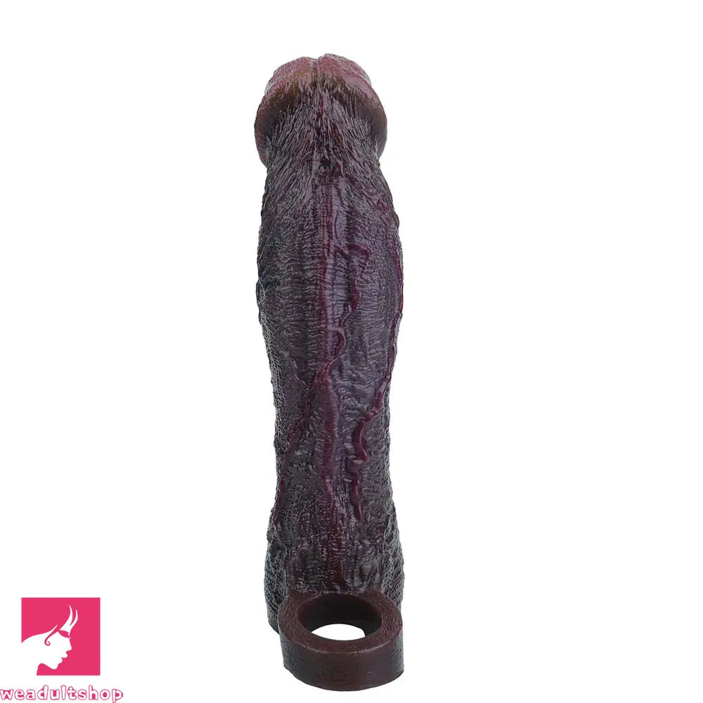 9.09in Vibrating Dildo Sleeve Reinforced Realistic Textured Silicone Penis Sleeve