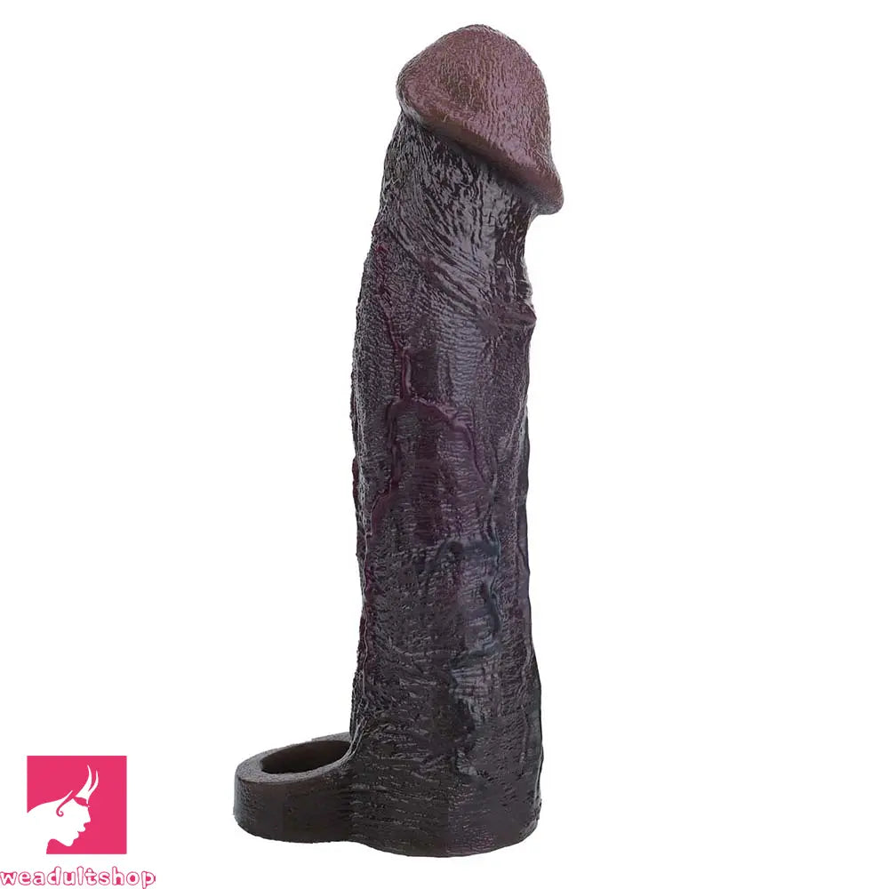 9.09in Vibrating Dildo Sleeve Reinforced Realistic Textured Silicone Penis Sleeve