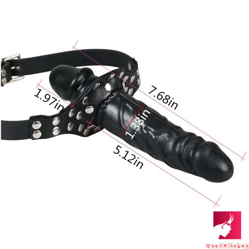 7.68in Real Penis Mouth Gag Face Dildo With Leather Strap