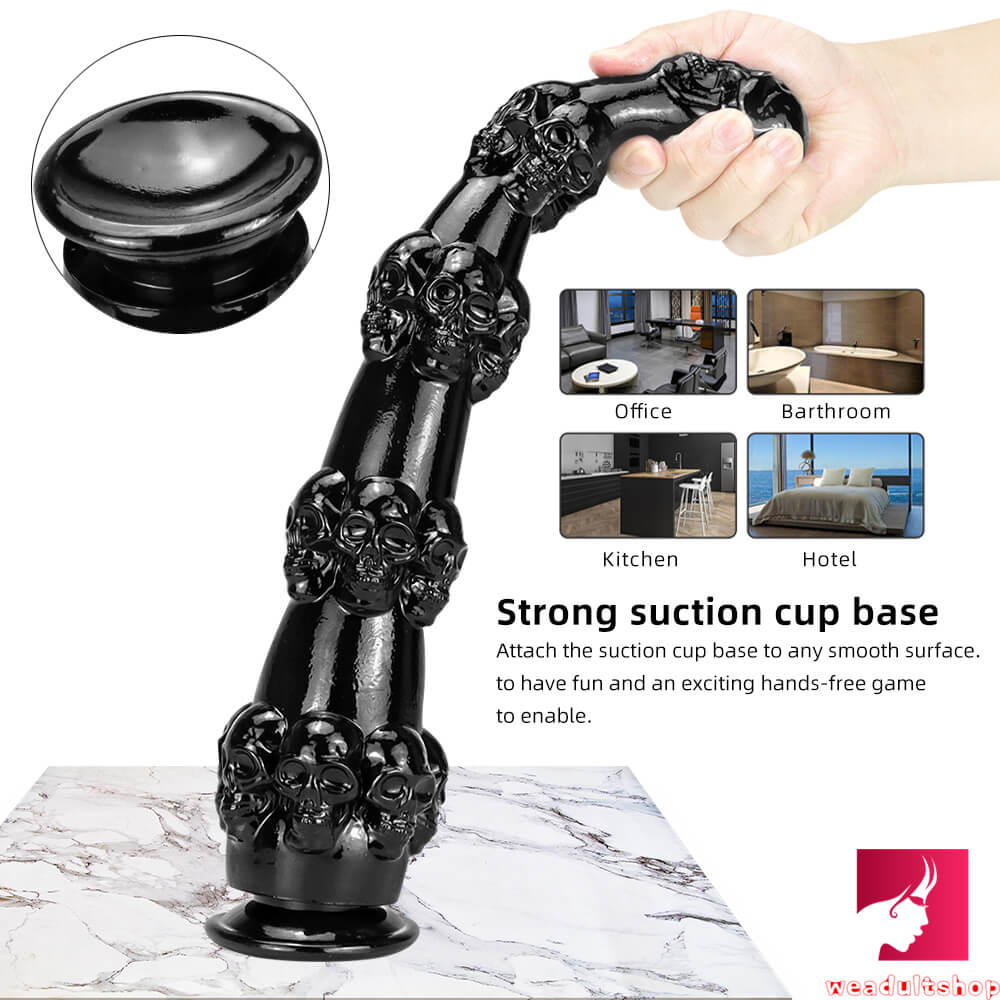 14.56in Skull Fantasy Women Fuck Big Black Dildo Thick Sex Toy