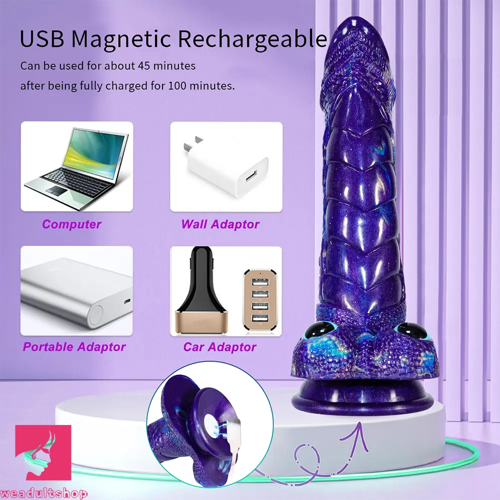 9.05in Dragon Scale Armor Animal Vibrating Dildo With Tapered Head Toy